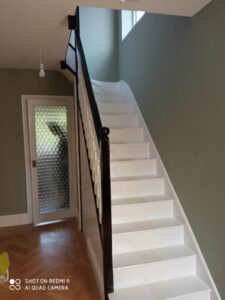Painting steps, banister, walls and handrails